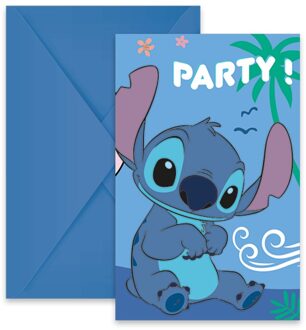 Uitnodigingen Stitch & Angel (6st) Blauw
