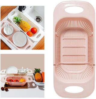 Uitschuifbare Gootsteen Vergiet Zeef Mand Wassen Groenten roze