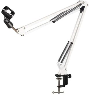 Uitschuifbare Opname Microfoon Houder Met Mic Clip Tafel Montageklem wit