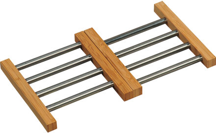 Uitschuifbare pannen onderzetter van RVS/bamboe - 22/34 x 22 cm - Vierkant Bruin