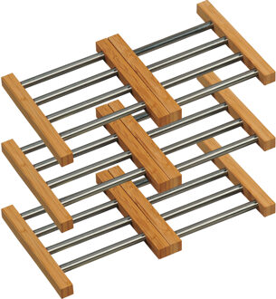 Uitschuifbare pannen onderzetter van RVS/bamboe - 6x - 22/34 x 22 cm - Vierkant