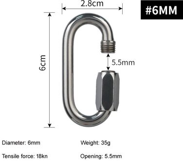 Uitstekende O Vorm 18KN-28KN Professionele Veiligheid Master Lock Lifting Sling Verbinding Gesp Karabijnhaak Klimmen Apparatuur 6MM