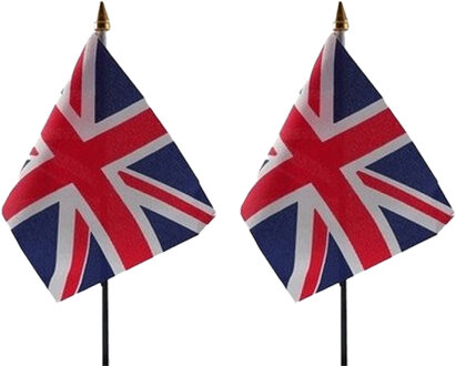 UK/Engeland - 2x - mini vlaggetje van 10 x 15 cm op stokje - Landen vlag - H27 cm