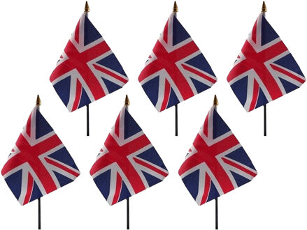 UK/Engeland - 6x - mini vlaggetje van 10 x 15 cm op stokje - Landen vlag - H27 cm