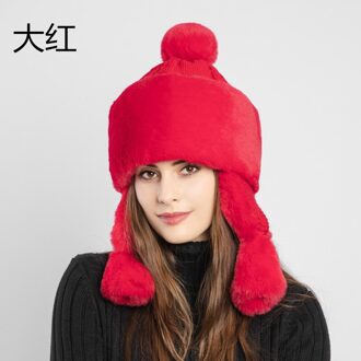 Uk Vrouwen Winter Outdoor Warm Fluffy Fleece Hoofddeksels Winter Warm Geïmiteerd Hoed Faux Fur Oorklep Ski Cap Khaki Zwart rood