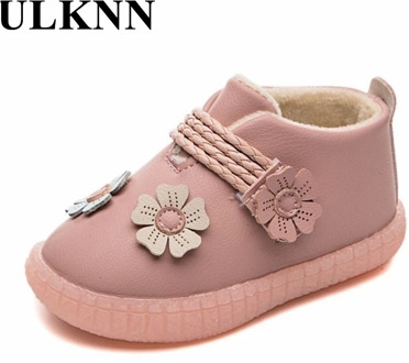 ULKNN Cotton-padded Boots For Children Girls Flower Princess Shoes Autumn Winter Plus Velvet Warm Kids Pink Outdoor Footwears
