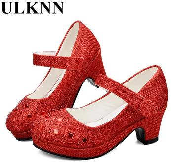 ULKNN Girls High Heel Shoes For Girls Princess Shoes Children Girl Spring Sequin Leather Shoe Kids Party Wedding Glitter Crystal