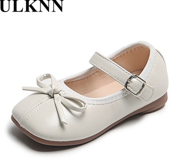 ULKNN Girls' Leather Shoes 2020 Autumn New Bow Children's Moccasin-Gommino Korean-Style Soft Bottom Kid's Flats