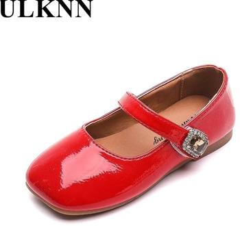 ULKNN Girls Leather Shoes Kids Princess Elegant Children Patent Leather Shoes Rhinestone Soft Fashion Black Red Beige 21-35