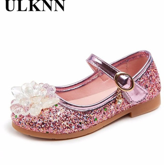 ULKNN Girls Princess Shoes Leather Flowers Children Party Wedding Children's Dress Footwears Rubber Sole Solid Non-slip Kids