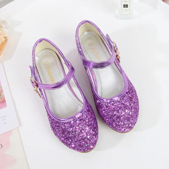 ULKNN Girls Purple High Heels For Kids Princess RED Leather Shoe Footwear Children's Party Wedding Shoes Round Toe 1-3CM