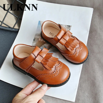 ULKNN Girls Shoes 2020 Autumn Korean Version Children's Kids British-Style Casual Shoes Western Style Little Girl Stage Flats