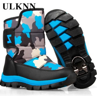 ULKNN Kids Snow Boots Winter Children Girls Cotton Shoes Plus Velve Warm Outdoor Shoes Boy's Short Boots Non-slip Print Unisex
