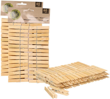 Ultra Clean wasknijpers - 120x - bamboe hout - 7 cm - wasspelden knijpers - was ophangen - drogen