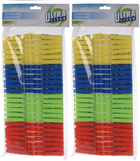 Ultra Clean Wasknijpers - 200x - kunststof - gekleurd - 8 cm