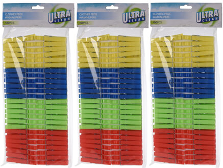 Ultra Clean Wasknijpers - 300x - kunststof - gekleurd - 8 cm