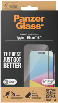 Ultra-Wide Fit Anti-Bacterial Screenprotector incl. applicator voor de iPhone 15 Transparant