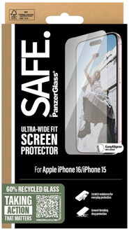 Ultra-Wide Fit Screenprotector voor de Apple iPhone 16 Transparant