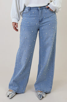 Ultra Wide Leg Jeans Parels Light Blue Blauw