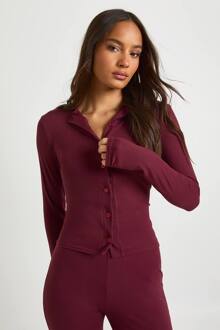 Ultra Zachte Top Met Doorlopend Knoopdetail En Lange Mouwen, Burgundy - 40