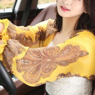 Ultralight Ademend Sunproof Mouw Shawl Geplooide Zomer Vrouwelijke Sjaals Effen Ruches Strand Chiffon Sjaal Voor Vrouwen geel