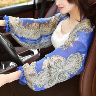 Ultralight Ademend Sunproof Mouw Shawl Geplooide Zomer Vrouwelijke Sjaals Effen Ruches Strand Chiffon Sjaal Voor Vrouwen saffier