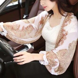 Ultralight Ademend Sunproof Mouw Shawl Geplooide Zomer Vrouwelijke Sjaals Effen Ruches Strand Chiffon Sjaal Voor Vrouwen wit