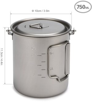 Ultralight Titanium Cup Outdoor Camping Picknick Water Cup Mok Opvouwbare Handvat Outdoor Camping Pot Koken Potten Picknick Pot 750ML