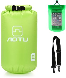 Ultralight Waterdichte Dry Bag 20L Droog Compressie Zak Met Waterdichte Telefoon Case Voor Kajakken Camping Vissen Surfen Rafting groen