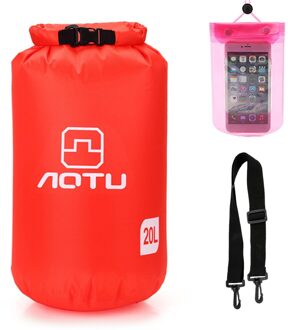 Ultralight Waterdichte Dry Bag 20L Droog Compressie Zak Met Waterdichte Telefoon Case Voor Kajakken Camping Vissen Surfen Rafting rood