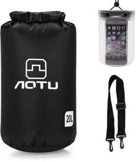 Ultralight Waterdichte Dry Bag 20L Droog Compressie Zak Met Waterdichte Telefoon Case Voor Kajakken Camping Vissen Surfen Rafting zwart