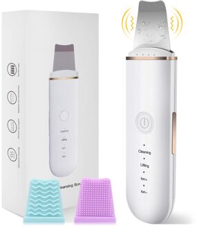 Ultrasone Huid Scrubber Comedondrukker Ion Diepe Gezicht Reiniging Schop Gezicht Spatel Cavitatie Peeling Ems Huid Reinigen 02 wit