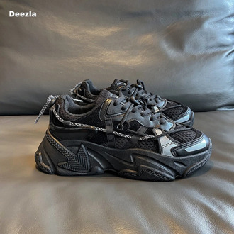 Ulzzang Fashion Chunky Sneakers women Black Platform Casual Shoes Designers Mesh Breathable Woman Vulcanized Shoes Large size 44