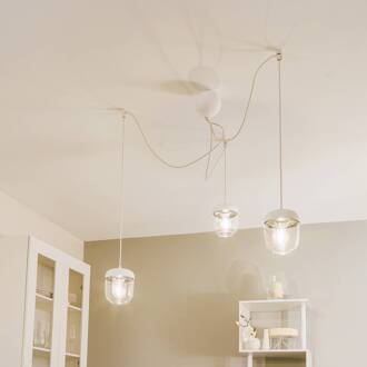 UMAGE Acorn hanglamp 3 lampjes wit/ staal wit, gepolijst staal, helder