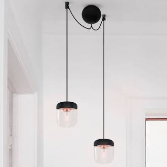 UMAGE Acorn hanglamp, zwart/koper, 2 lampen zwart, gepolijst koper, helder