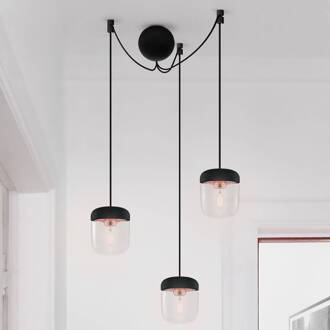 UMAGE Acorn hanglamp, zwart/koper, 3 lampen zwart, gepolijst koper, helder