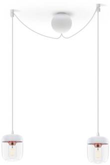 UMAGE hanglamp Acorn wit/koper, 2 lampen wit, gepolijst koper, helder