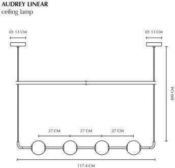 UMAGE LED hanglamp Audrey LINEAR, messing, 118 cm 4-lamps. messing, opaal