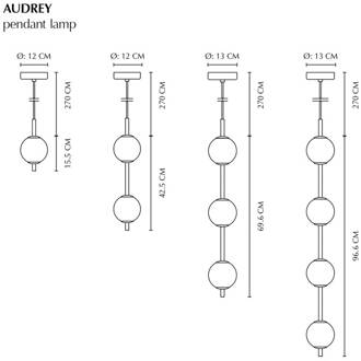 UMAGE LED hanglamp Audrey, messingkleurig, 3-lamps. Ø 12 cm messing, opaal