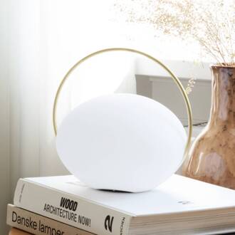 UMAGE LED tafellamp Orbit, wit/messing, IP44, CCT opaal, messing