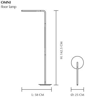 UMAGE LED vloerlamp Omni, messingkleurig, hoogte 143 cm, 2-lamps.