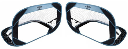 Umbro Voetbalgoal/voetbaldoel - 2x - uitklapbaar - incl. reistas - kunststof - blauw/zwart - 110 x 7