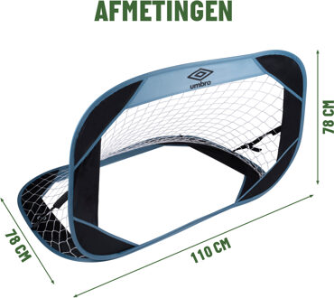 Umbro Voetbalgoal/voetbaldoel - uitklapbaar - incl. reistas - kunststof - blauw/zwart - 110 x 78 x 7
