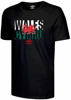 Umbro Wales Red Dragon Flag Heren Zwart T-Shirt - maat