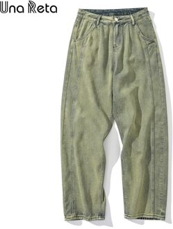 Una Reta Groen Heren Broek Hip Hop Straight Gewassen Denim Broek Losse Streetwear Solid Jeans Voor Mannen Xxl