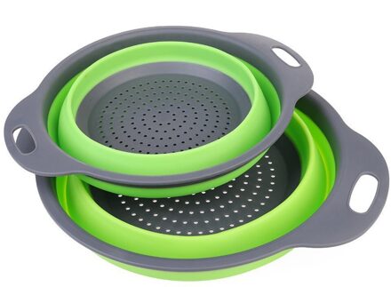 Undefined Opvouwbare Siliconen Vergiet Fruit Groente Wasmand Zeef Zeef Inklapbare Afdruiprek Met Handvat Keuken groen / S