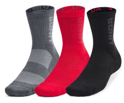 Under Armour 3 stuks Mid Crew Maker Socks Zwart,Versch.kleure/Patroon,Rood,Wit,Blauw - Medium,Large,X-Large
