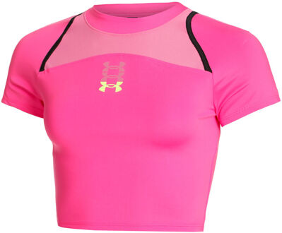 Under Armour Run Anywhere Crop Hardloopshirt Dames-Pink,Zwart - L