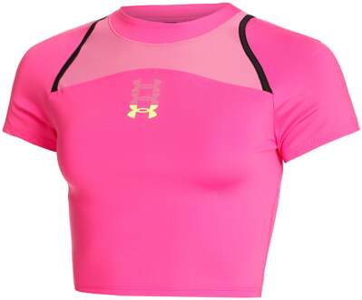Under Armour Run Anywhere Crop Hardloopshirt Dames-Pink,Zwart roze - L
