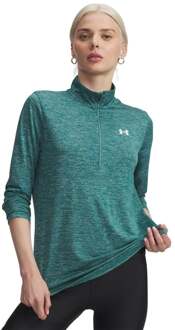 Under Armour Tech 1/2 Zip-Twist Longsleeve Dames-groen, wit - S